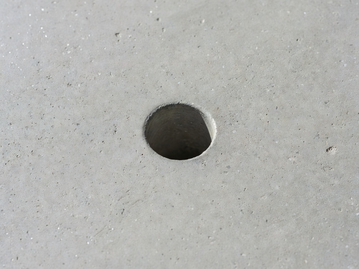 Macro texture of smooth concrete with a precision circular tie hole
